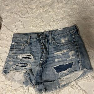 American Eagle Outfitters Blue Distressed Jean Shorts